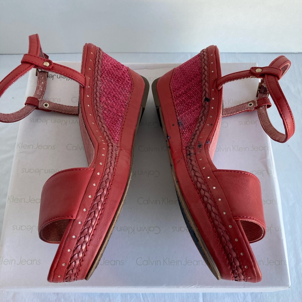 Calvin Klein Red Sandrine Smooth Wedge Sandals - Picture 5 of 6